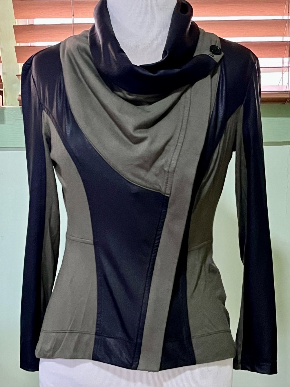 Olive and Black Asymmetrical Cowl-Neck Women’s Sweater